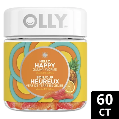 OLLY Hello Happy Tropical Zing flavour Gummy Worm Supplement