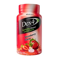 Dex4 Comprimés de Glucose - 50 comprimés par bouteille - Saveur fraise - Comprimés de glucose pré-mesurées à action rapide - Sans gras, sans gluten, sans sodium