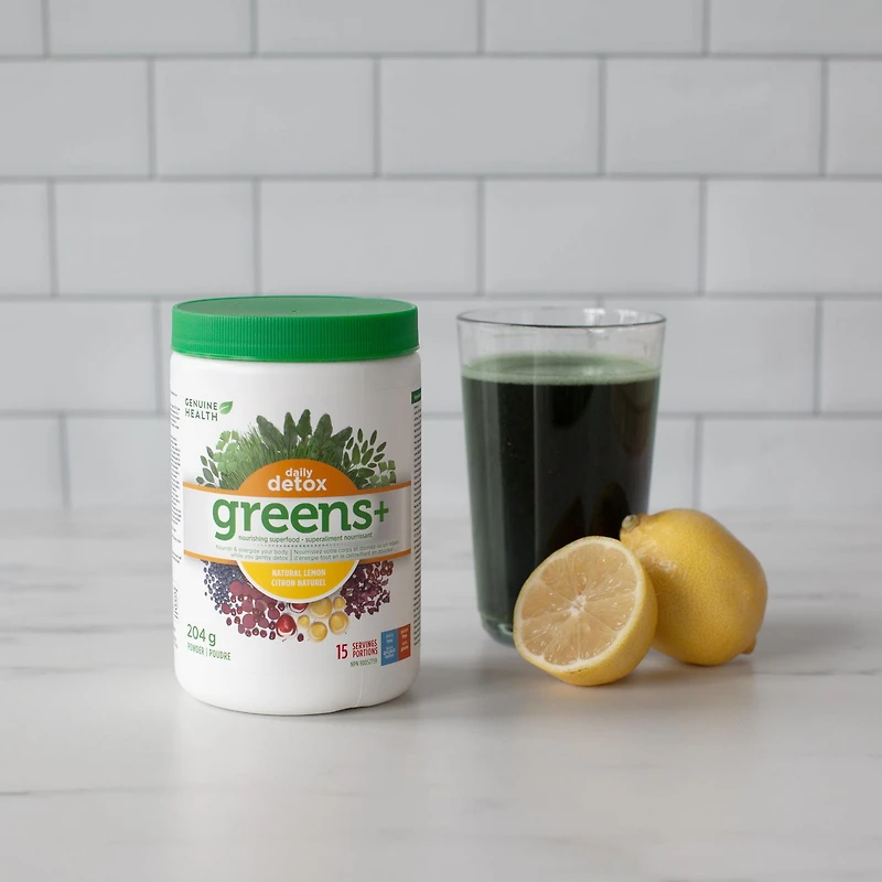 Genuine Health Greens+ Detox Superfood Greens Powder Natural Lemon flavour, 15 servings, 203g, Antioxidants and Polyphenols for daily liver and kidney toxin cleanse, non-GMO