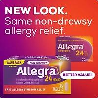 Allegra 24 heures, médicament contre les allergies, sans somnolence, rapide et efficace, soulage les éternuements, les larmoiements et les picotements de la gorge, chlorhydrate de fexofénadine 120 mg, 80 comprimés, format économique