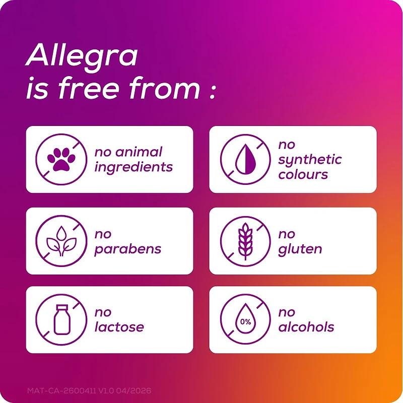 Allegra 24 heures, médicament contre les allergies, sans somnolence, rapide et efficace, soulage les éternuements, les larmoiements et les picotements de la gorge, chlorhydrate de fexofénadine 120 mg, 30 comprimés