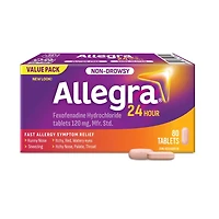 Allegra 24 heures, médicament contre les allergies, sans somnolence, rapide et efficace, soulage les éternuements, les larmoiements et les picotements de la gorge, chlorhydrate de fexofénadine 120 mg, 80 comprimés, format économique