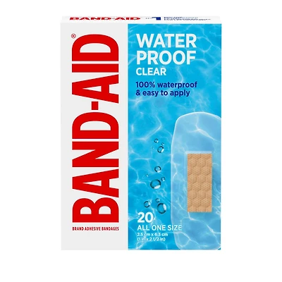 Band-Aid Brand Waterproof Clear Adhesive Bandages, Regular, 20 pansements