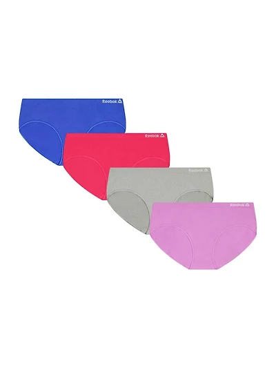 Reebok Girls’ Seamless Ribbed Hipster Underwear, 4-Pack