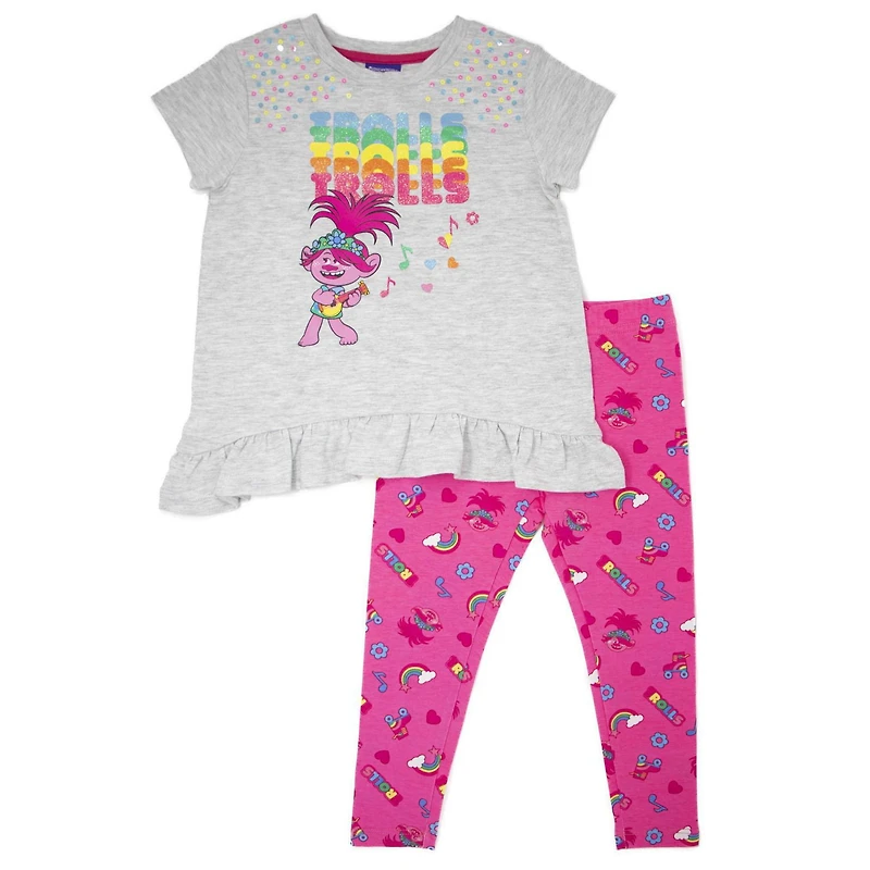 Trolls Ensemble Trolls 2 pièce pour fille. Comprends un haut à manche courte peplum et un legging.