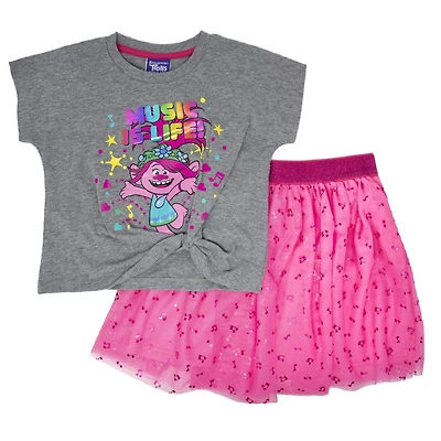 Trolls Ensemble 2 pièces Trolls pour filles. Comprends tee shirt  à manche courte et jupe tutu.