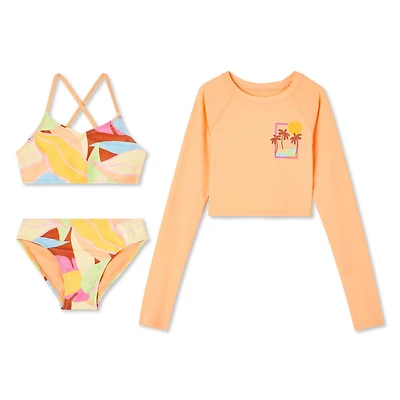 Maillot de bain 3 pièces avec haut anti-UV et bikini George pour filles