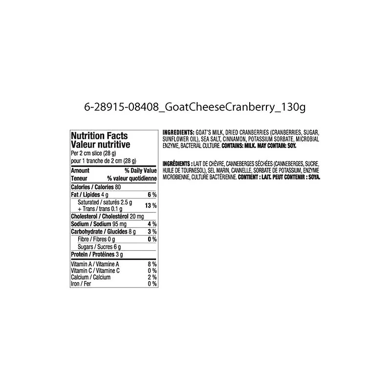 Fromage de chèvre Mon marché fraîcheur avec canneberges séchées et cannelle
