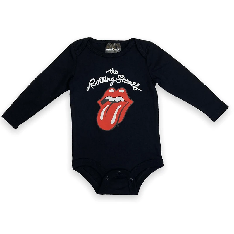 Rolling Stones Cache-couche à manches longues pour bébés,Col rond en tricot côtelé Tricot côtelé sur les chevilles, avec boutons-pression sur l'entrejambe