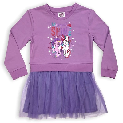 My Little Pony Robe de fille. Cette robe tutu pour filles a un haut de type pull à manches longues et une jupe en maille ballerine au genou et