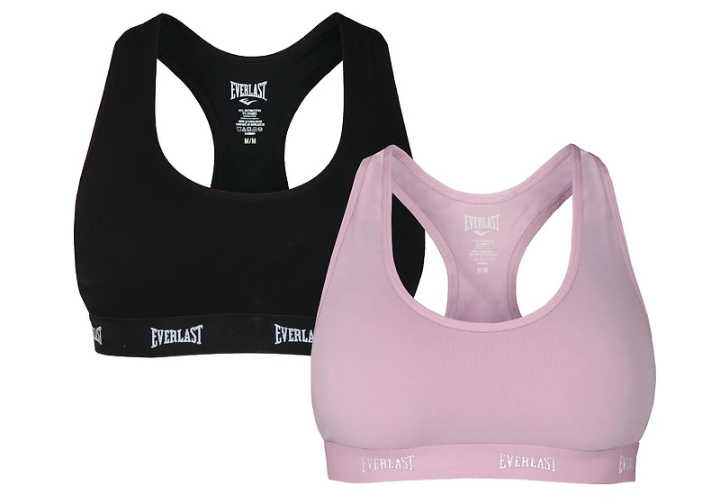 Everlast Women's 2 PK Sports Bra, Comfortable Cotton Spandex fabric
