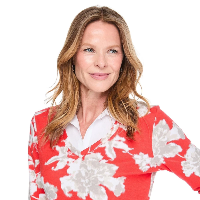 Karen Scott Women's Collared V-Neck Printed Top