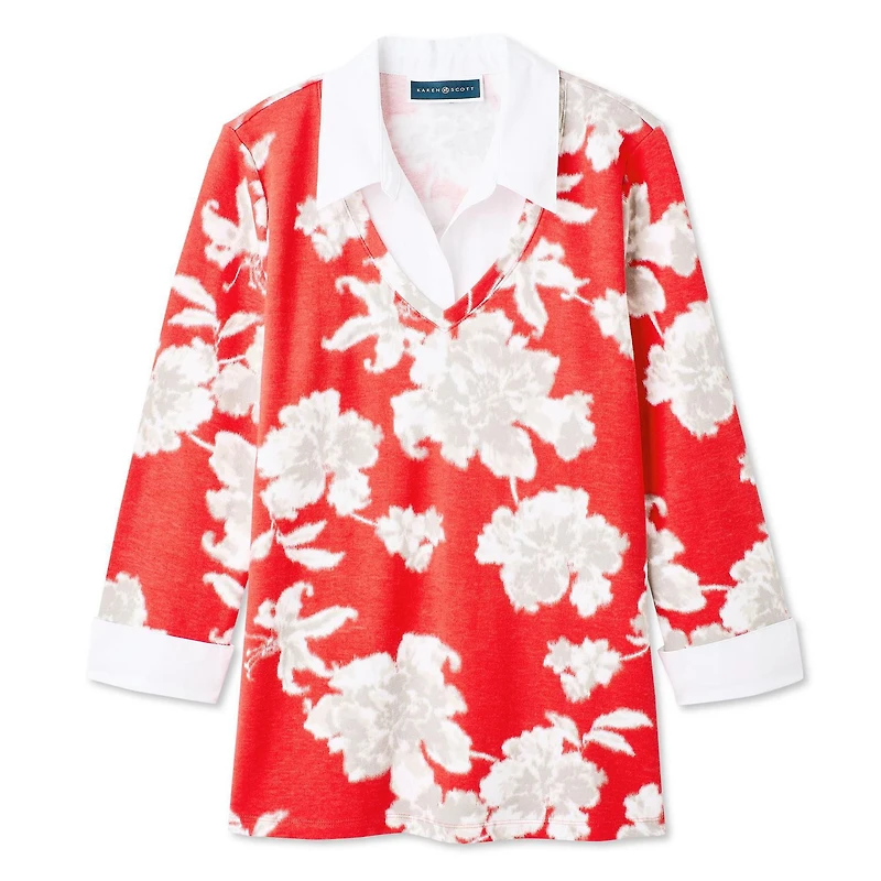 Karen Scott Women's Collared V-Neck Printed Top