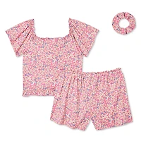 Btween Girls' Smocked Top, Short, and Scrunchie 3-Piece Set