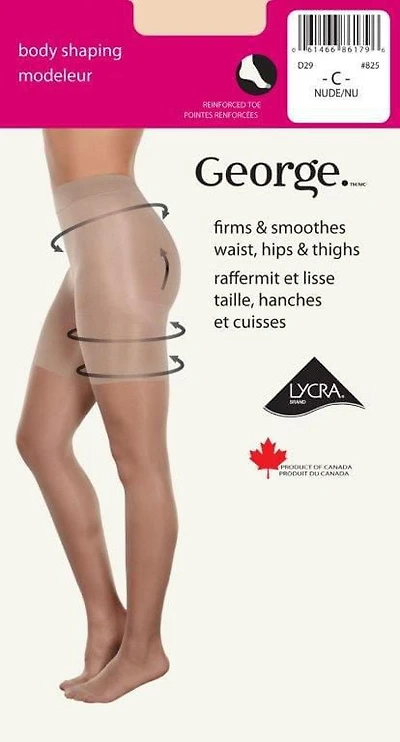 George Ladies' Body Shaping Sheer Leg Cotton Gusset Reinforced Toe Pantyhose