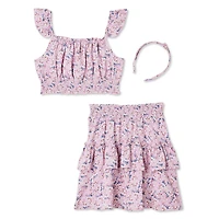 Ensemble 3 pièces avec haut en bandeau à volants, jupe et serre-tête Btween pour filles