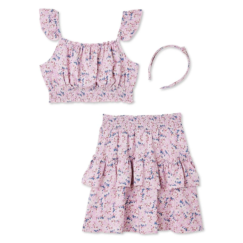Ensemble 3 pièces avec haut en bandeau à volants, jupe et serre-tête Btween pour filles