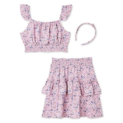 Ensemble 3 pièces avec haut en bandeau à volants, jupe et serre-tête Btween pour filles