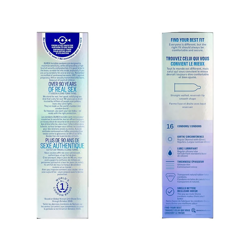 Durex® Invisible Ultimate Thin Latex Condoms, Regular Fit, 16 Count