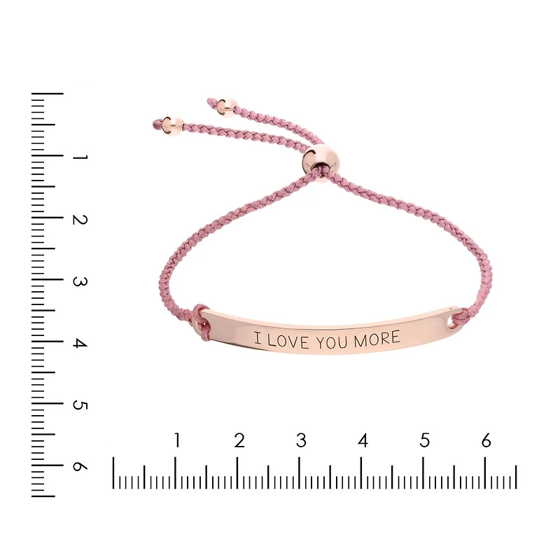 Quintessential Sterling Silver Rose Gold Plated  " I Love You More  "  Plaque Bolo Bracelet