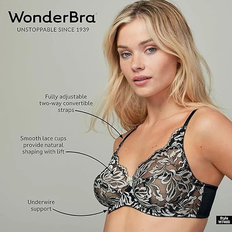 WonderBra Floral Lace Unlined Underwire​ Bra, Sizes: 36C - 40DD