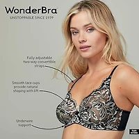 WonderBra Floral Lace Unlined Underwire​ Bra, Sizes: 36C - 40DD