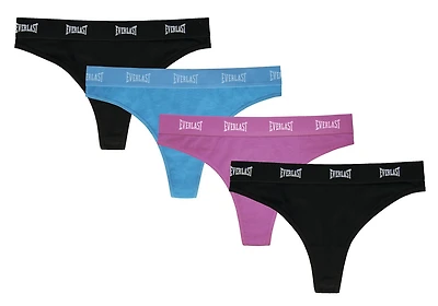 Everlast Women's Cotton Spandex Thongs Underwear Comfortable Panties 4 Pack