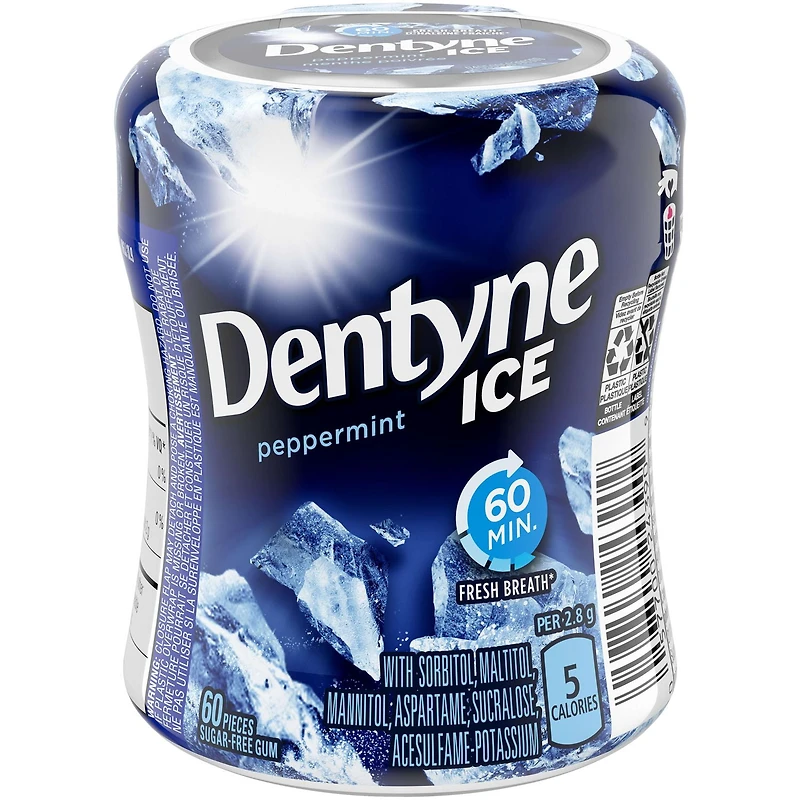 Dentyne Ice Peppermint, Sugar Free Gum, 60 pieces, 1 Bottle
