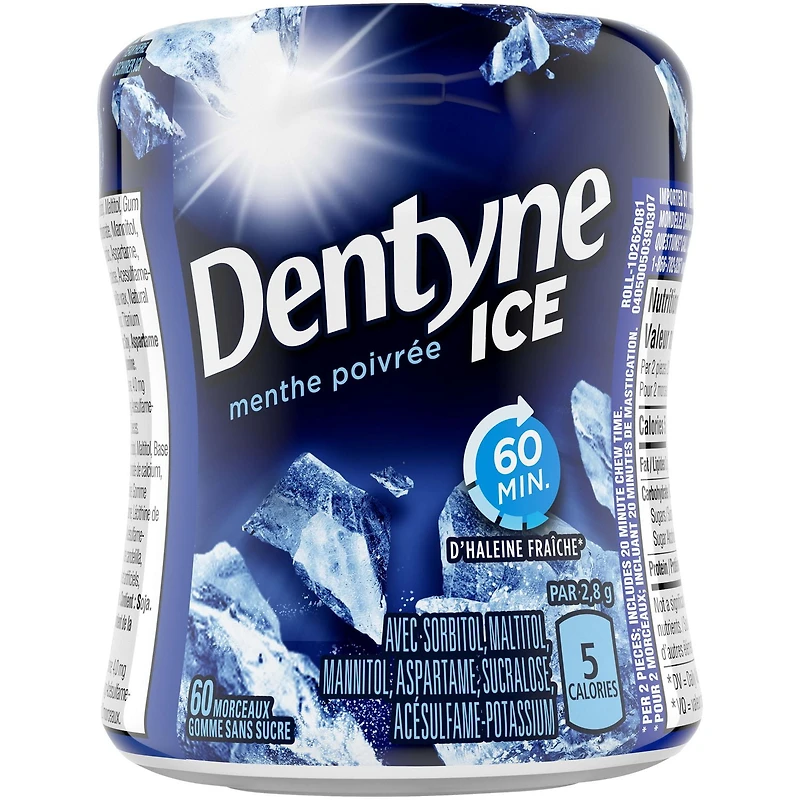 Dentyne Ice Peppermint, Sugar Free Gum, 60 pieces, 1 Bottle