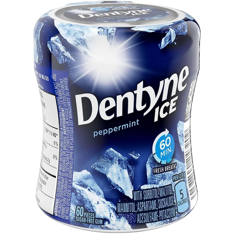 Dentyne Ice Menthe poivrée, gomme sans sucre, 1 flacon (60 morceaux)