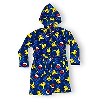 Pokemon Boy`s hooded plush long sleeve robe and  double pockets, pull on closure with ribbon belt.keep your little one snug
