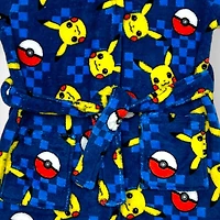 Pokemon Boy`s hooded plush long sleeve robe and  double pockets, pull on closure with ribbon belt.keep your little one snug