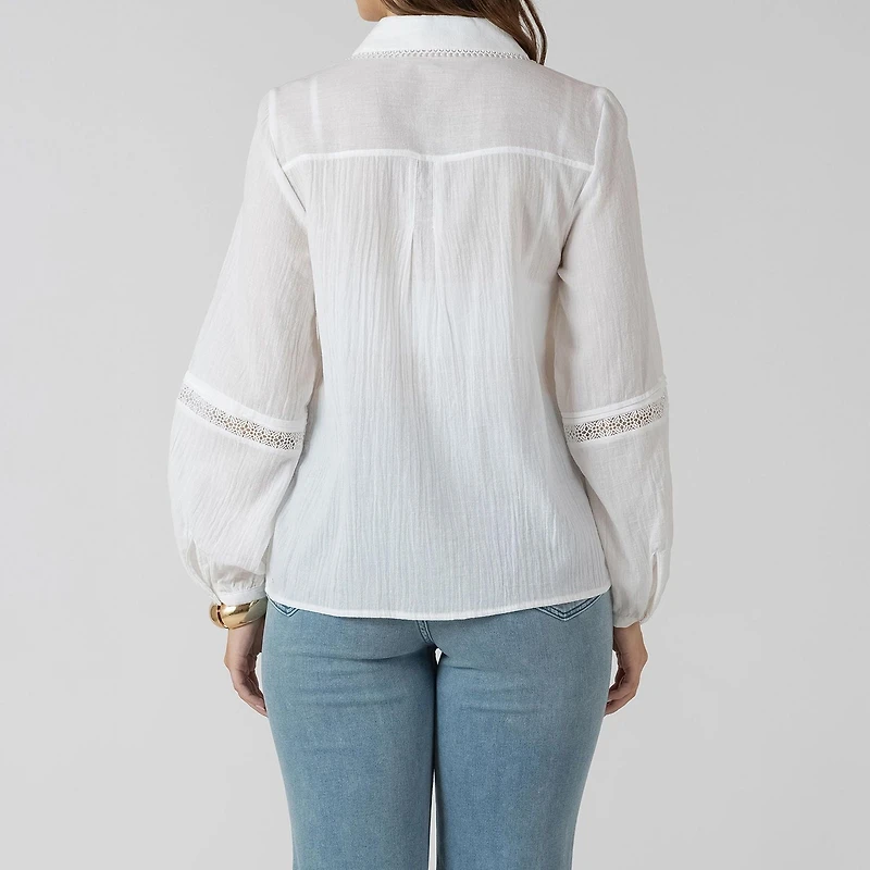 Devoted, Lace Insert Button Front Blouse, Sizes XS-XL