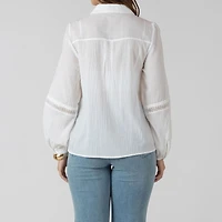 Devoted, Lace Insert Button Front Blouse, Sizes XS-XL