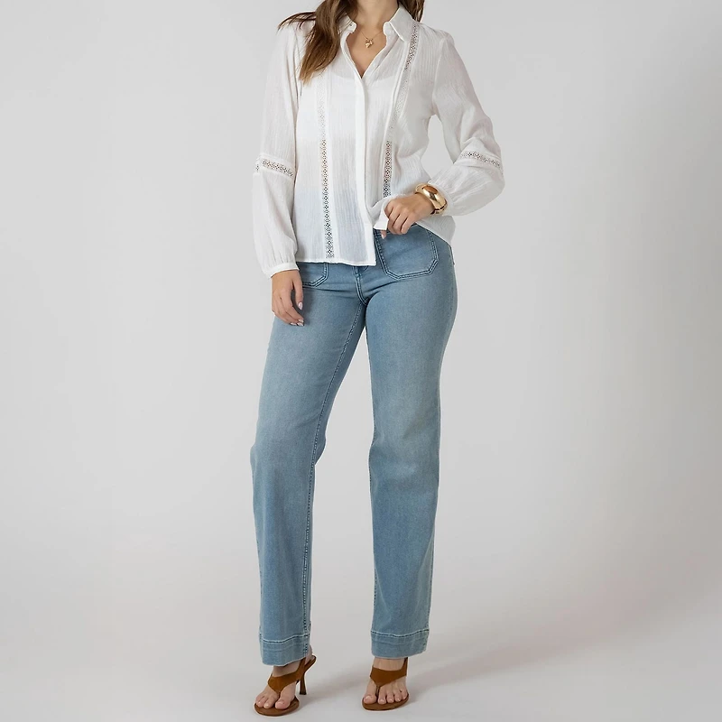 Devoted, Lace Insert Button Front Blouse, Sizes XS-XL