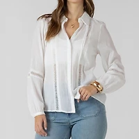 Devoted, Lace Insert Button Front Blouse, Sizes XS-XL