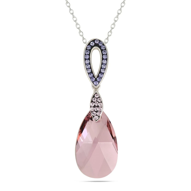 Sterling Silver and Rhodium Plated Swarovski Crystal and Amethyst Teardrop Pendant