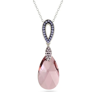 Sterling Silver and Rhodium Plated Swarovski Crystal and Amethyst Teardrop Pendant