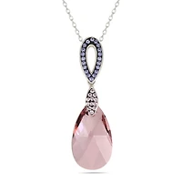 Sterling Silver and Rhodium Plated Swarovski Crystal and Amethyst Teardrop Pendant