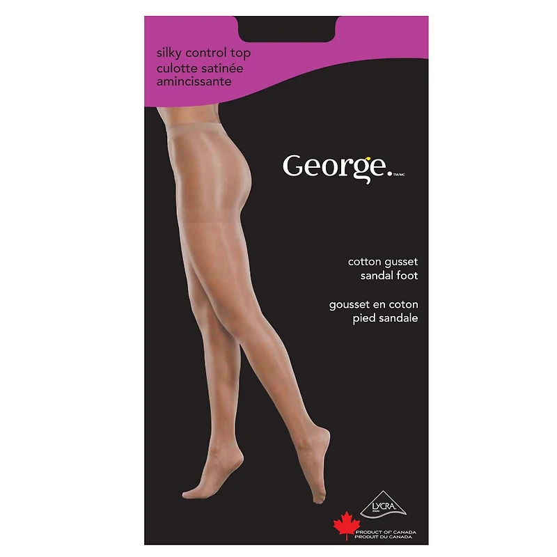 Bas-culotte avec culotte satinée amincissante et pied sandale George pour femmes