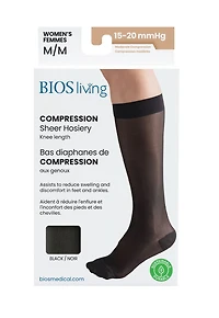 BIOS Living Bas Diaphanes de Compression, Aux Genoux, Noir, Taille Moyennes, Compression Modérée (15-20mmHg) Bas Diaphanes de Compression