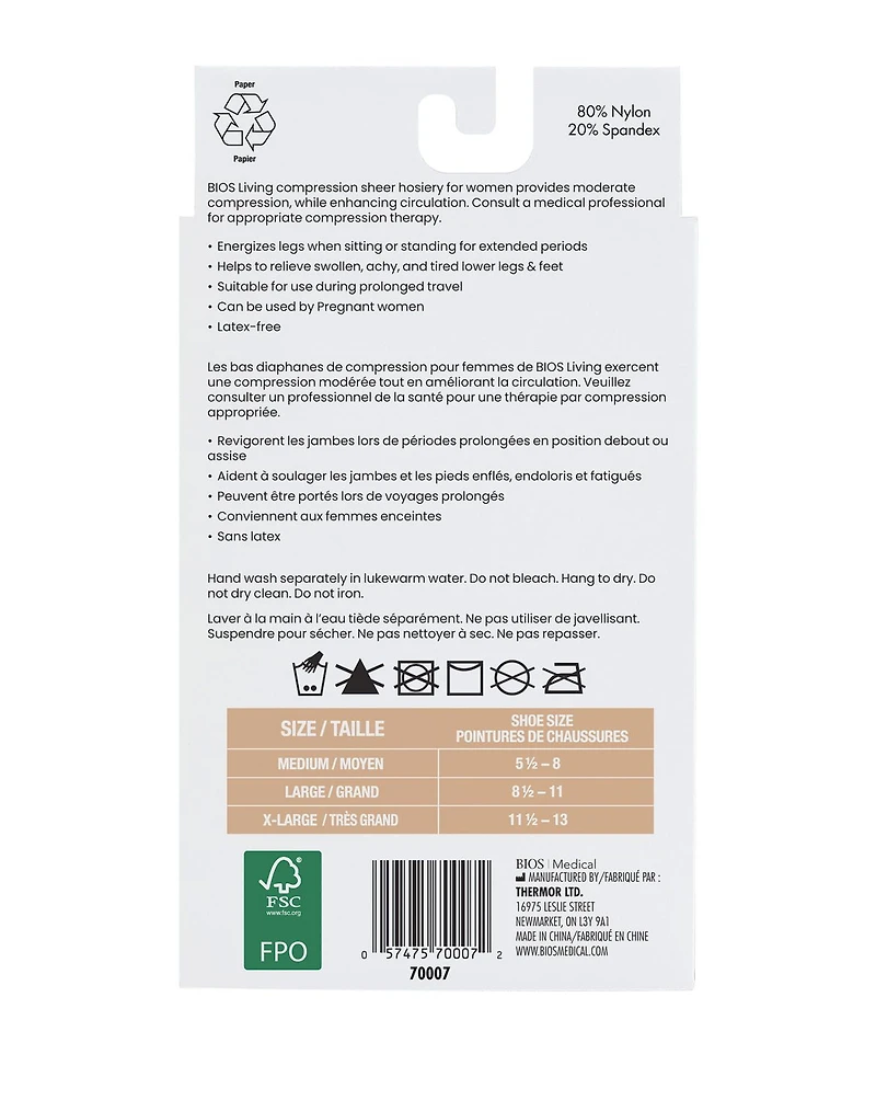 BIOS Living Bas Diaphanes de Compression, Aux Genoux, Noir, Taille Moyennes, Compression Modérée (15-20mmHg) Bas Diaphanes de Compression