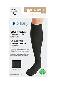 BIOS Living Compression Trouser Socks, Knee Length in Black, Size Large, Moderate Compression (15-20mmHg), Compression Trouser Socks