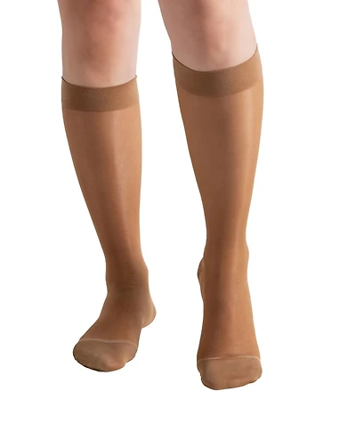 BIOS Living Compression Sheer Hosiery, Knee Length in Beige, Size Large, Moderate Compression (15-20mmHg), Compression Sheer Hosiery