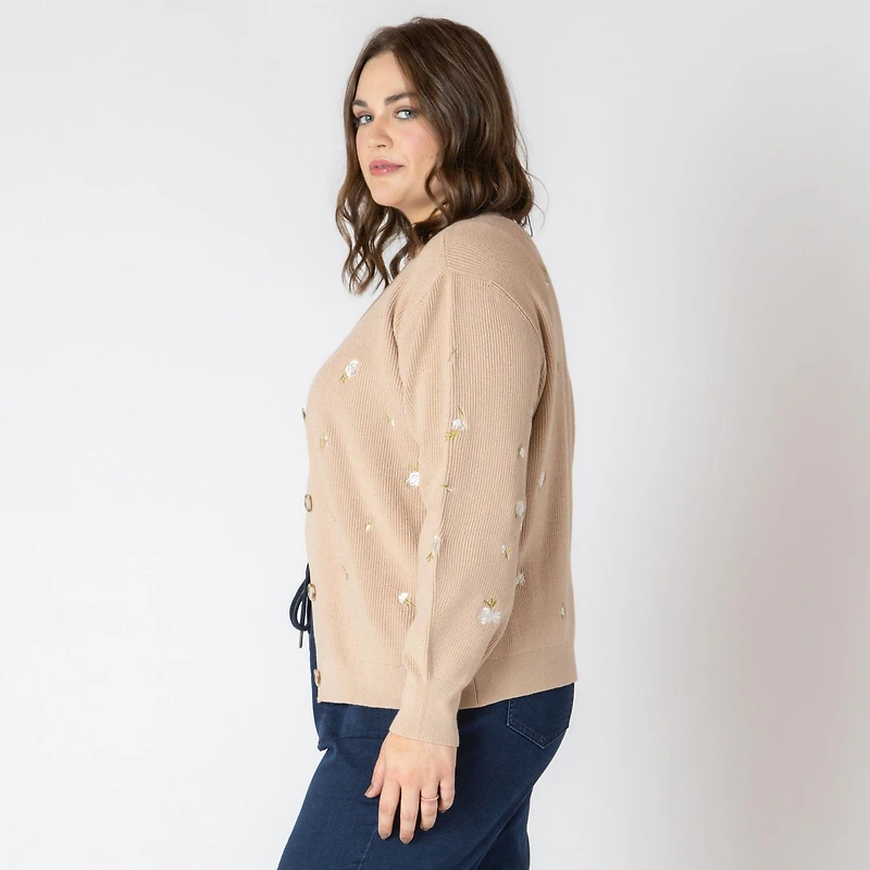 Devoted Taille Plus Femme cardigan en tricot à manches longues, boutonné sur le devant