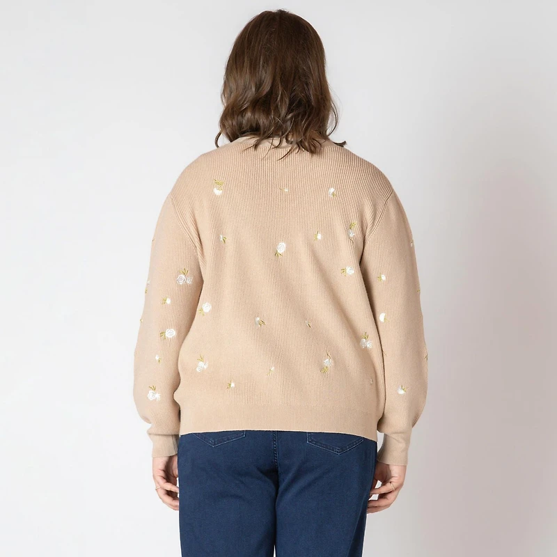 Devoted Taille Plus Femme cardigan en tricot à manches longues, boutonné sur le devant