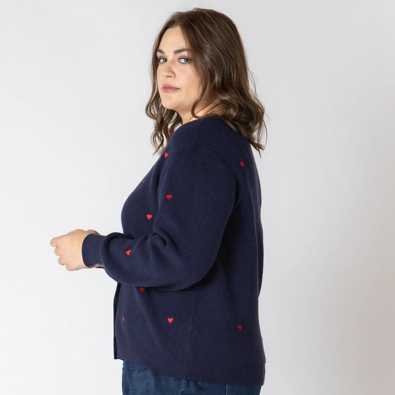 Devoted Taille Plus Femme cardigan en tricot à manches longues, boutonné sur le devant