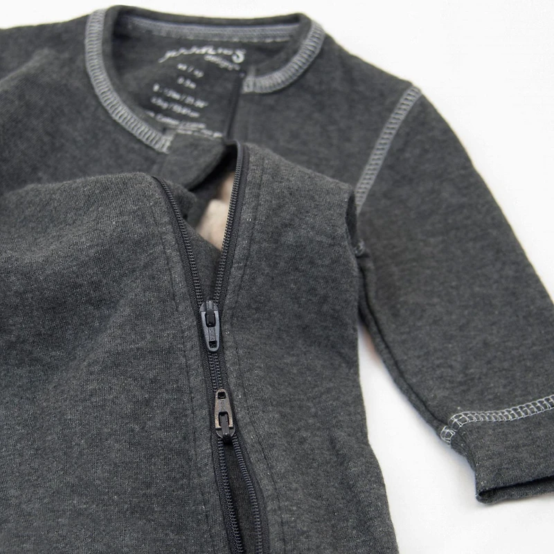 Juddlies - Breathe EZE Collection - Baby Toddler Breathable Cotton Sleeper - 2-Way Zipper - Charcoal Grey