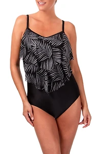 Ibiza 1 piece with mesh ruffles,soft cups, adjustable straps and tummy control