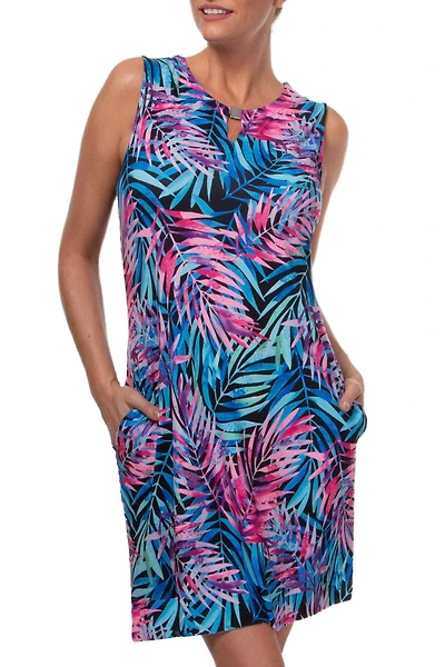 Ibiza Sleeveless dress has a keyhole detail with hardware at the neckline. Can be worn as a cover-up or elegant Summer dress.